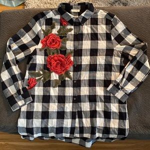 Plaid with rose button down shirt